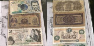 Billetes antiguos de Colombia honrando a los científicos: Julio Garavito y Francisco José de Caldas.