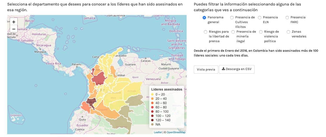Mapa datasketch lideres sociales asesinados 2019