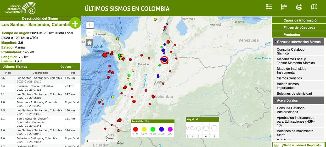 reporte temblor mapa de sismos en colombia