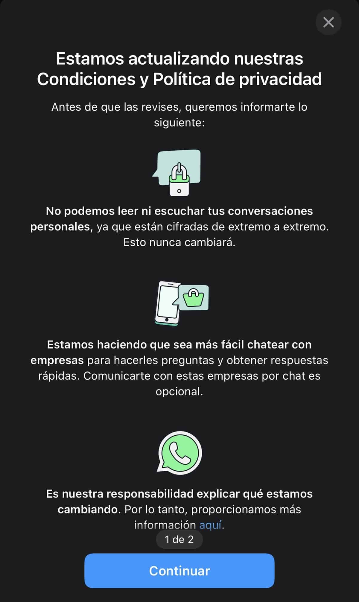 políticas y condiciones whatsapp 2021