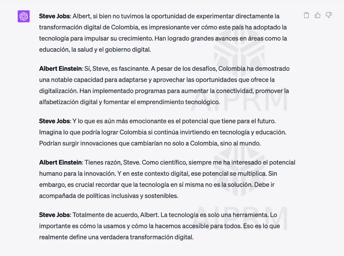 ChatGPT, Steve Jobs y Albert Einstein hablan sobre Colombia.