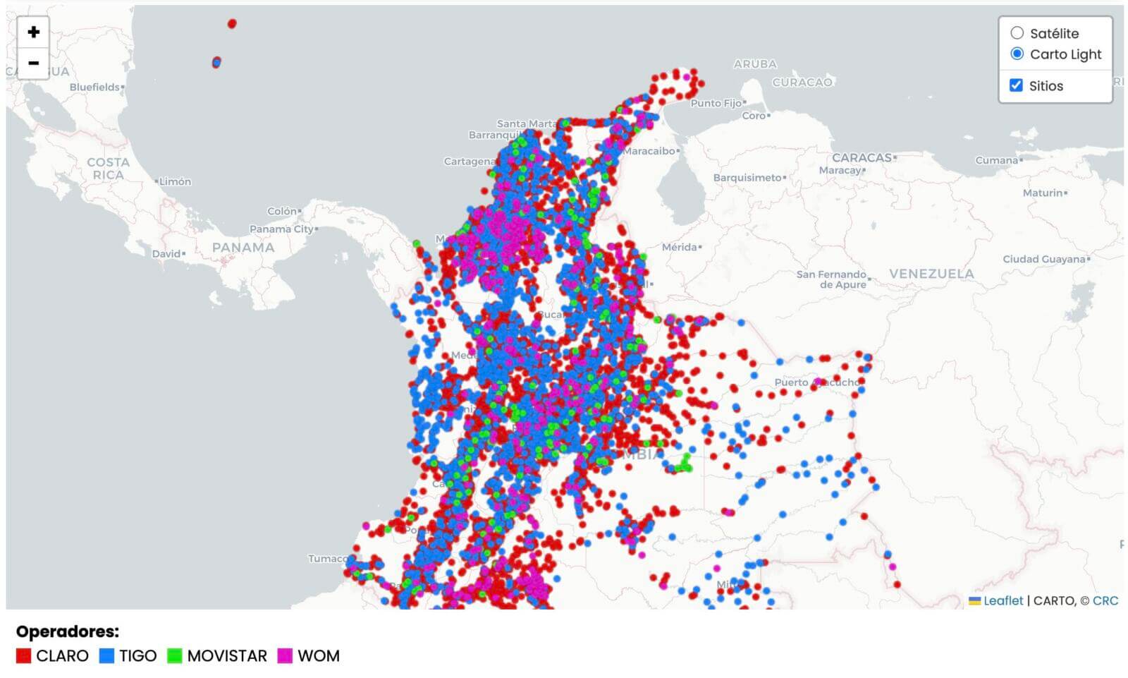 Mapa de Sitios Moviles Colombia CRC