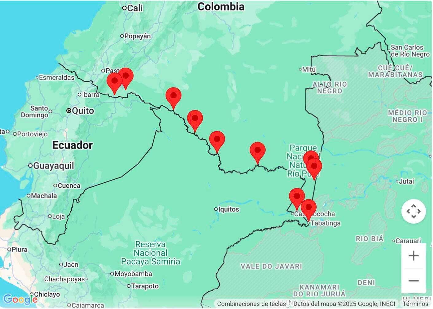 Ubicación de las poblaciones en los departamentos de Amazonas y Putumayo, junto con el Río Putumayo en Colombia.
Fibra optica amazonia
