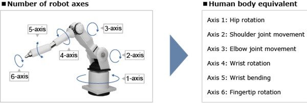 Robot con ejes y equivalencia al cuerpo humano