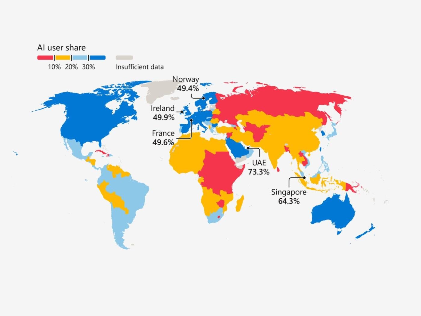 Mapa de Latinoamérica con la adopción de IA en Colombia y otros países de la región en 2026
